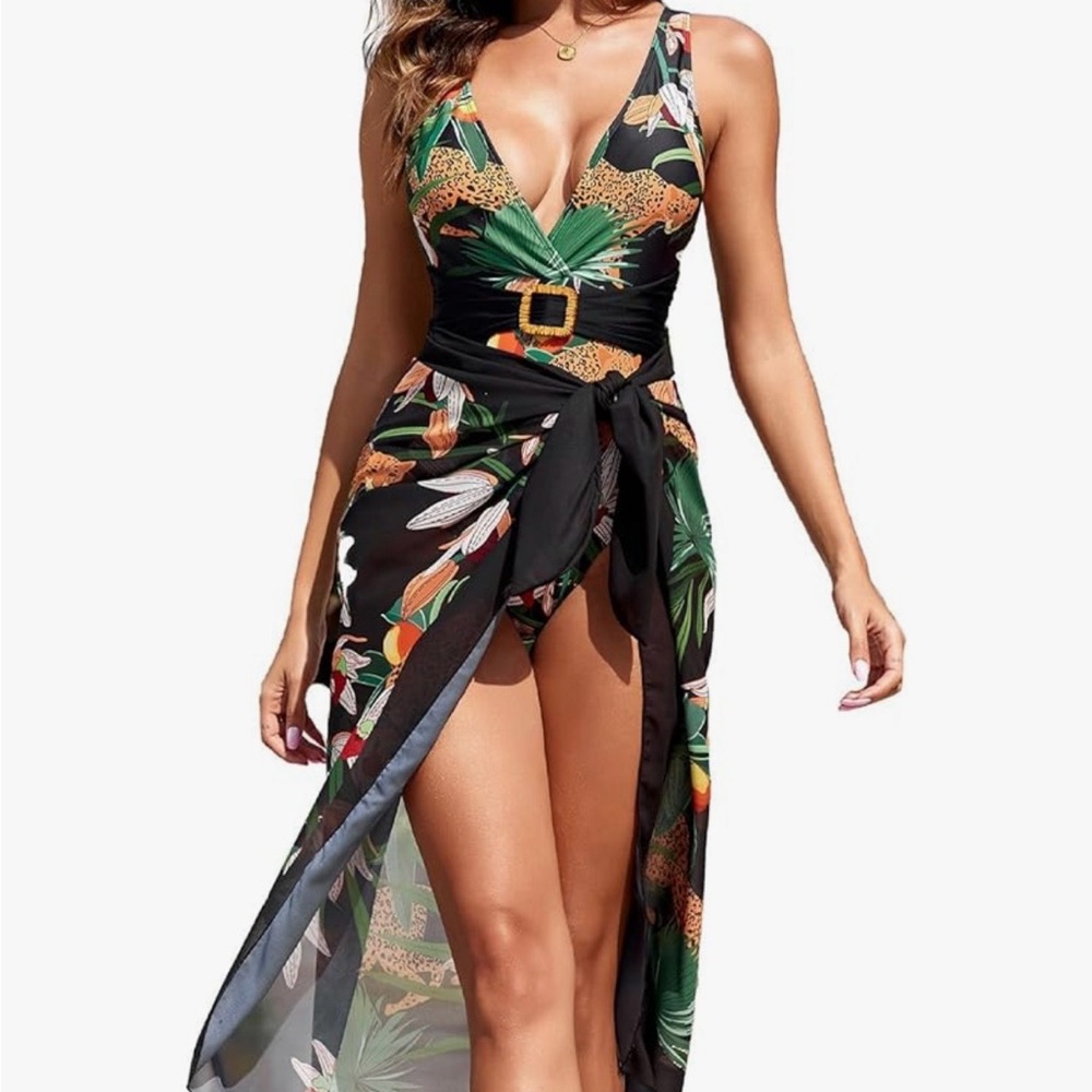 Floral Black One Piece Swimsuit